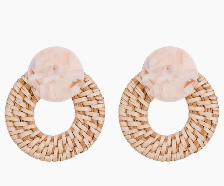 Blonde Rattan Bali Doorknocker Earrings